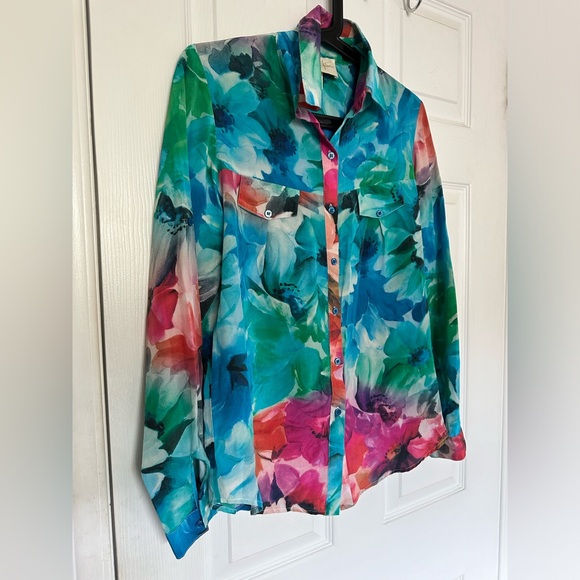 Yumi Kim 100% Silk Flower Print Button Down Blouse Sz Small - Picture 2 of 6